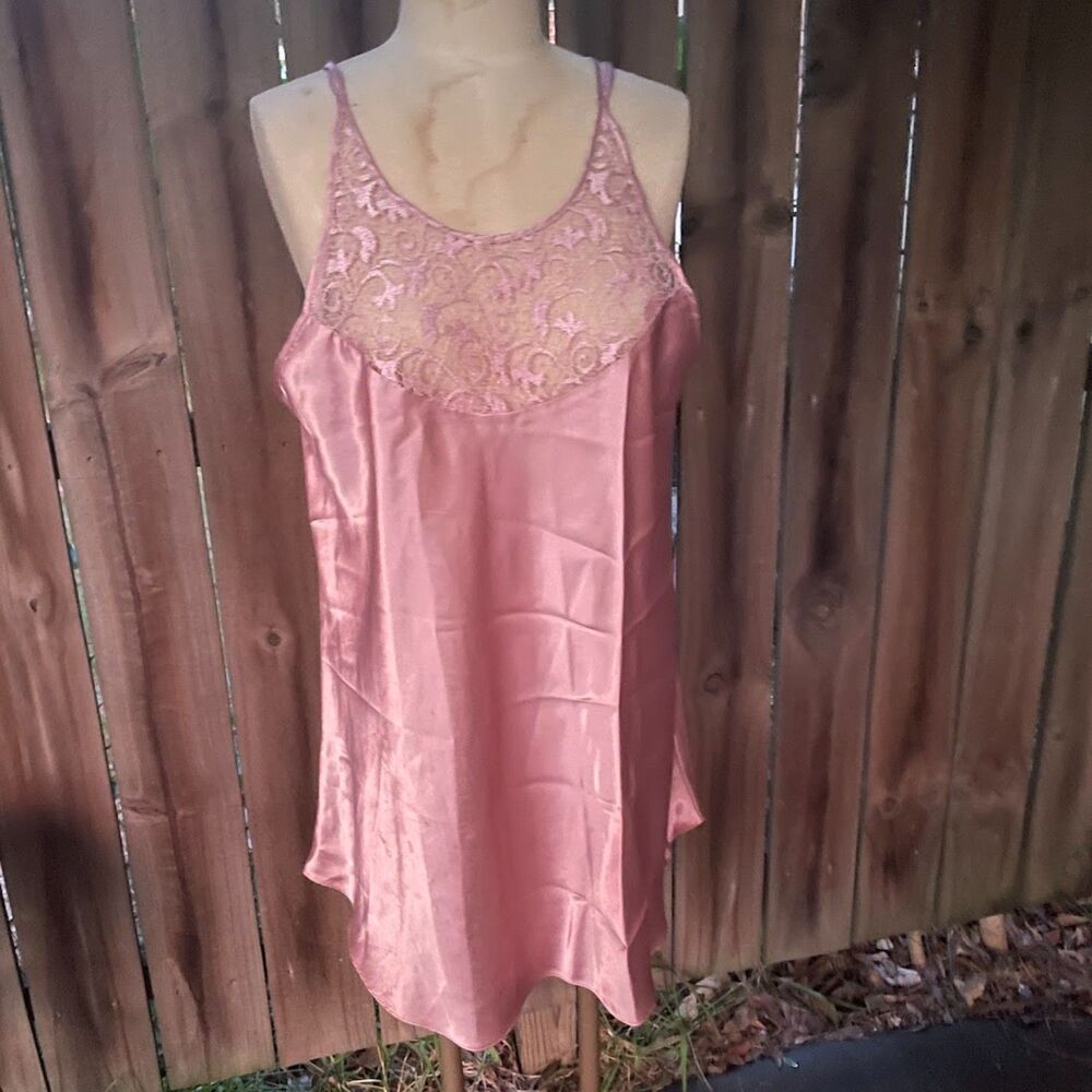 Vintage 80s SECRET TREASURES Satin Lace CHEMISE Bridal Rose xl